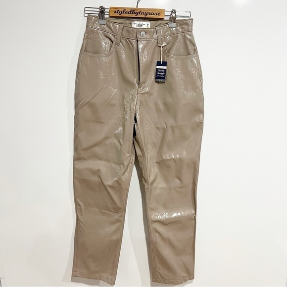 NWT Abercrombie & Fitch Curve Love Patent Leather 90’s Straight Pants - Picture 3 of 8
